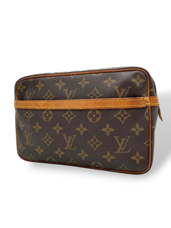Louis Vuitton Handbags - Louis Vuitton Monogram Compiegne 23 Clutch Pouch Leather Brown Gold Vintage